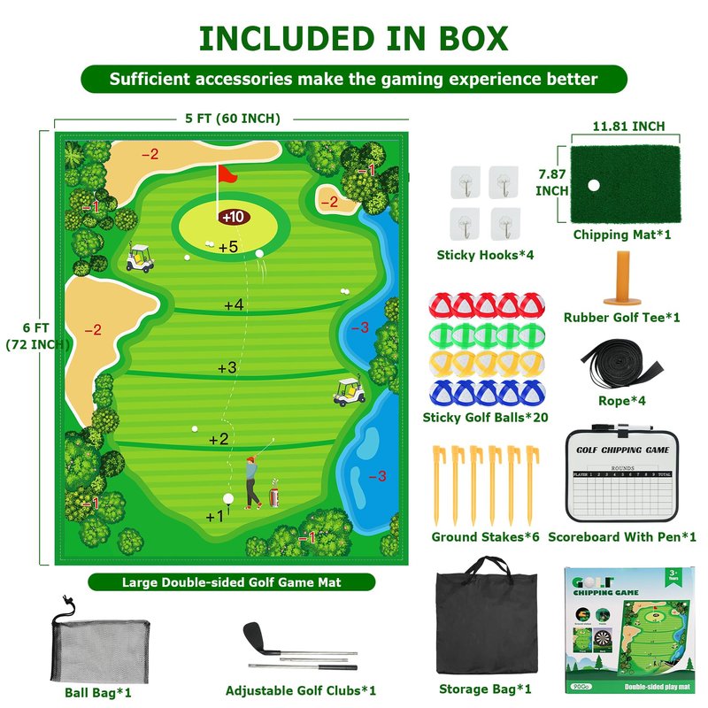 90Go Double-Sided Chipping & Dart Game Mat Set with Golf Club, 20 Sticky Balls, 6Ft x 5Ft Supersize Game Training Mat, Ideal Indoor & Outdoor Gifts for Adults, Family, and Kids Play
