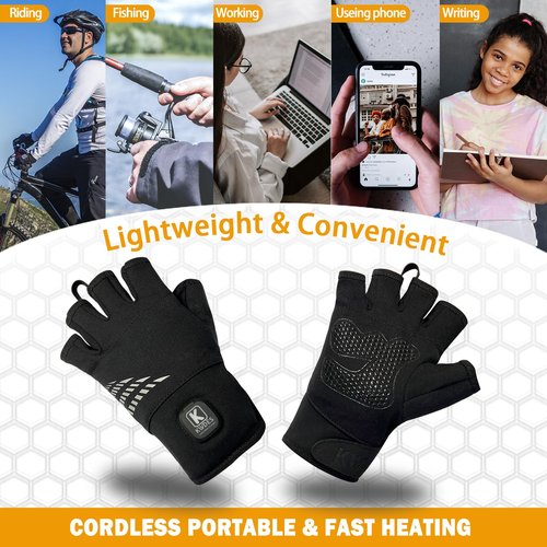 Kivdes Heated Gloves Fingerless for Women Man Rechargeable Electric Touchscreen Wearable Cold Winter Work Arthritis Pain Relief Hand Warmers Hot Compress Reusable (M)