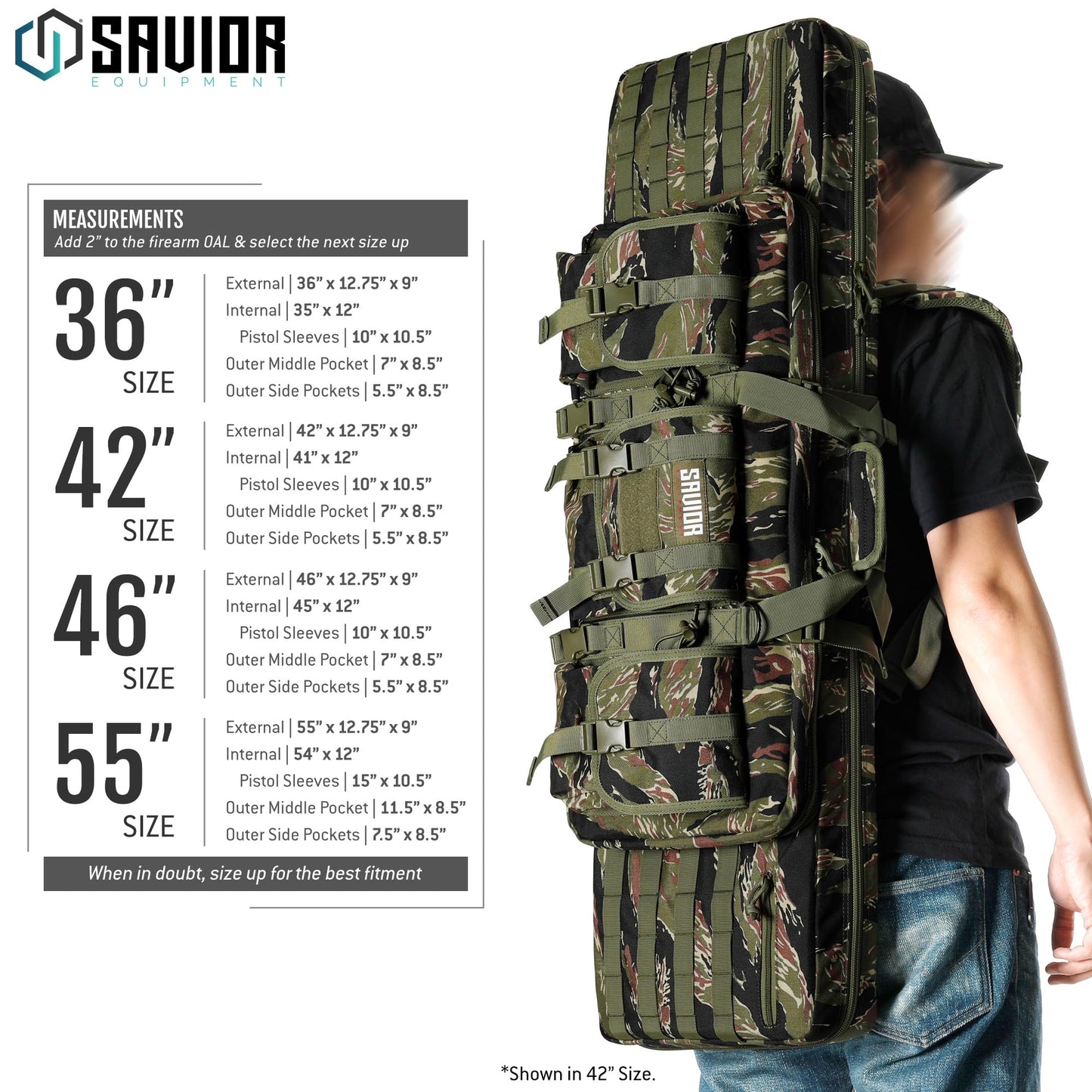 Savior Equipment American Classic Tactical Double Long Gun Bag Pistol Transportation Case w/Backpack Strap, 46 Inch Tiger Stripe