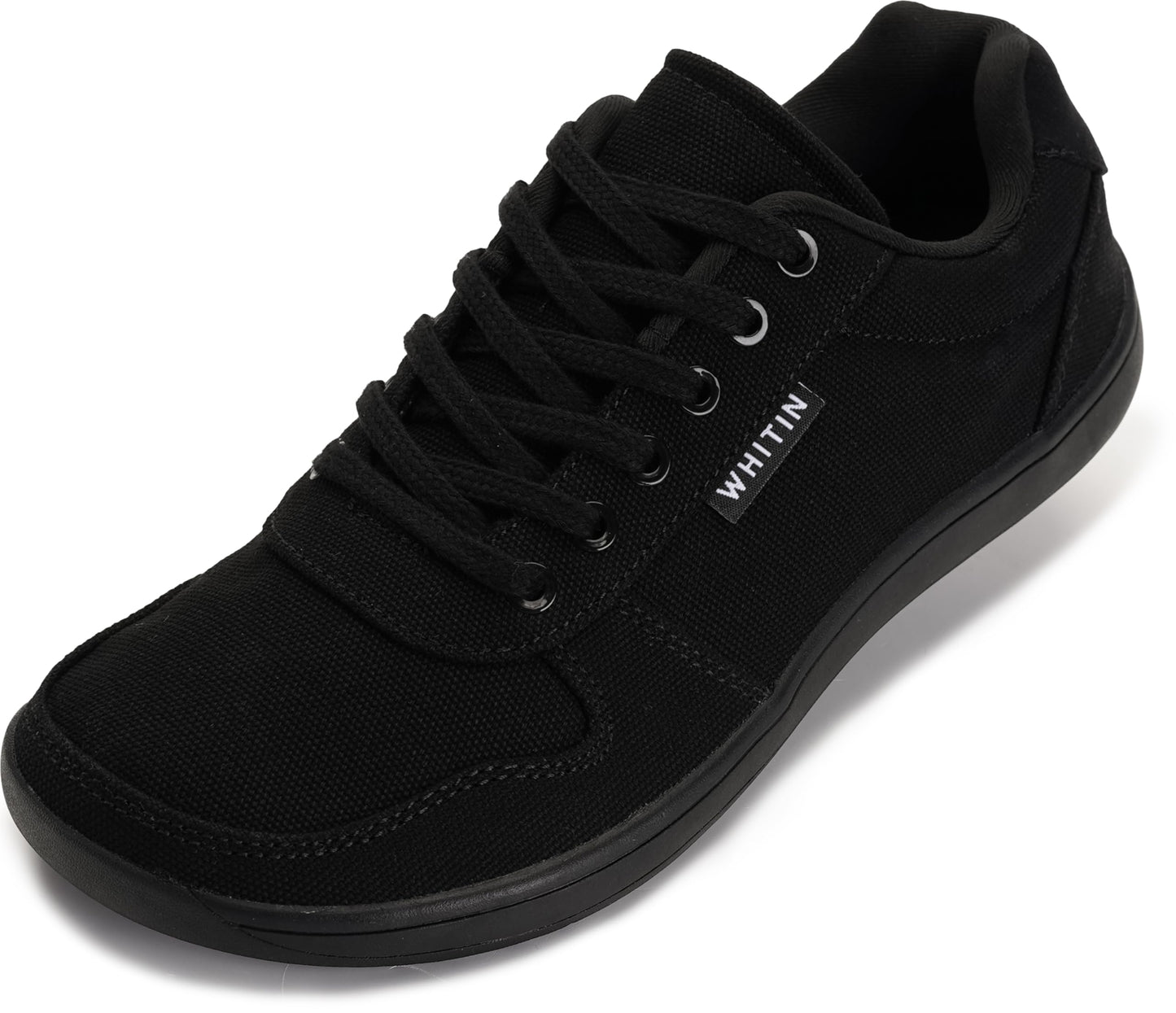 WHITIN Wide Toe Box Barefoot Sneakers for Women Canvas Minimalist Fashion Zero Drop Sole Shoes Size 7 Walking Training All Black 38