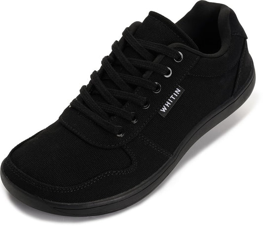 WHITIN Wide Toe Box Barefoot Sneakers for Women Canvas Minimalist Fashion Zero Drop Sole Shoes Size 7 Walking Training All Black 38