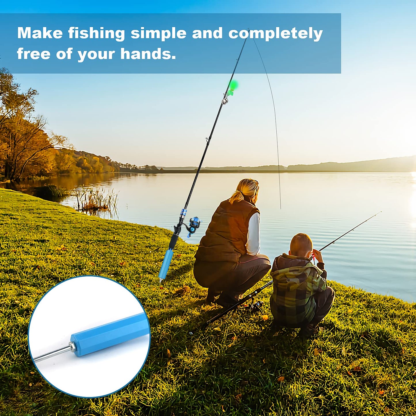 6pack Fishing Rod Holder Ground Support with Bite Alarm Bells, Bungee Cords