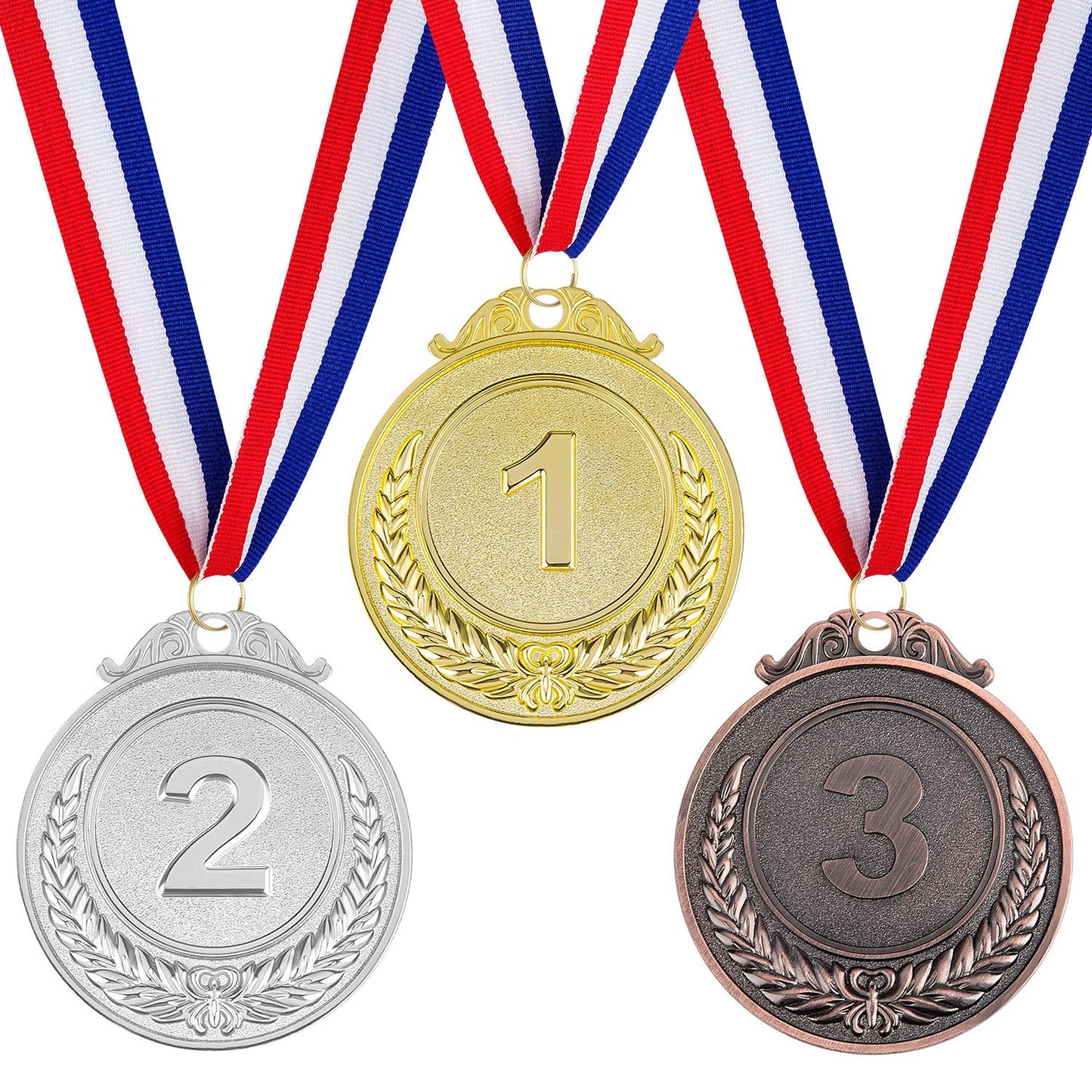 30 Pieces Award Medals 1st 2nd 3rd (Gold, Silver, Bronze) Metal Style Winner with Neck Ribbon, 2 Inches