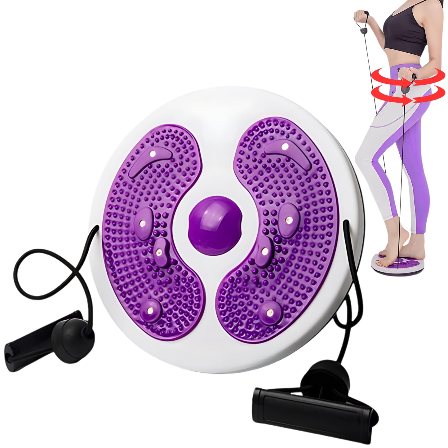 NOSGIA Purple Core Ab Twister Board - Double Rope for Exercise and Trainer 11 inch Abs Waist Twisting Disc with 8 Simply Power Magnets Reflexology Machine for Slimming and Strengthening Abdominal Exercise Workout Equipment