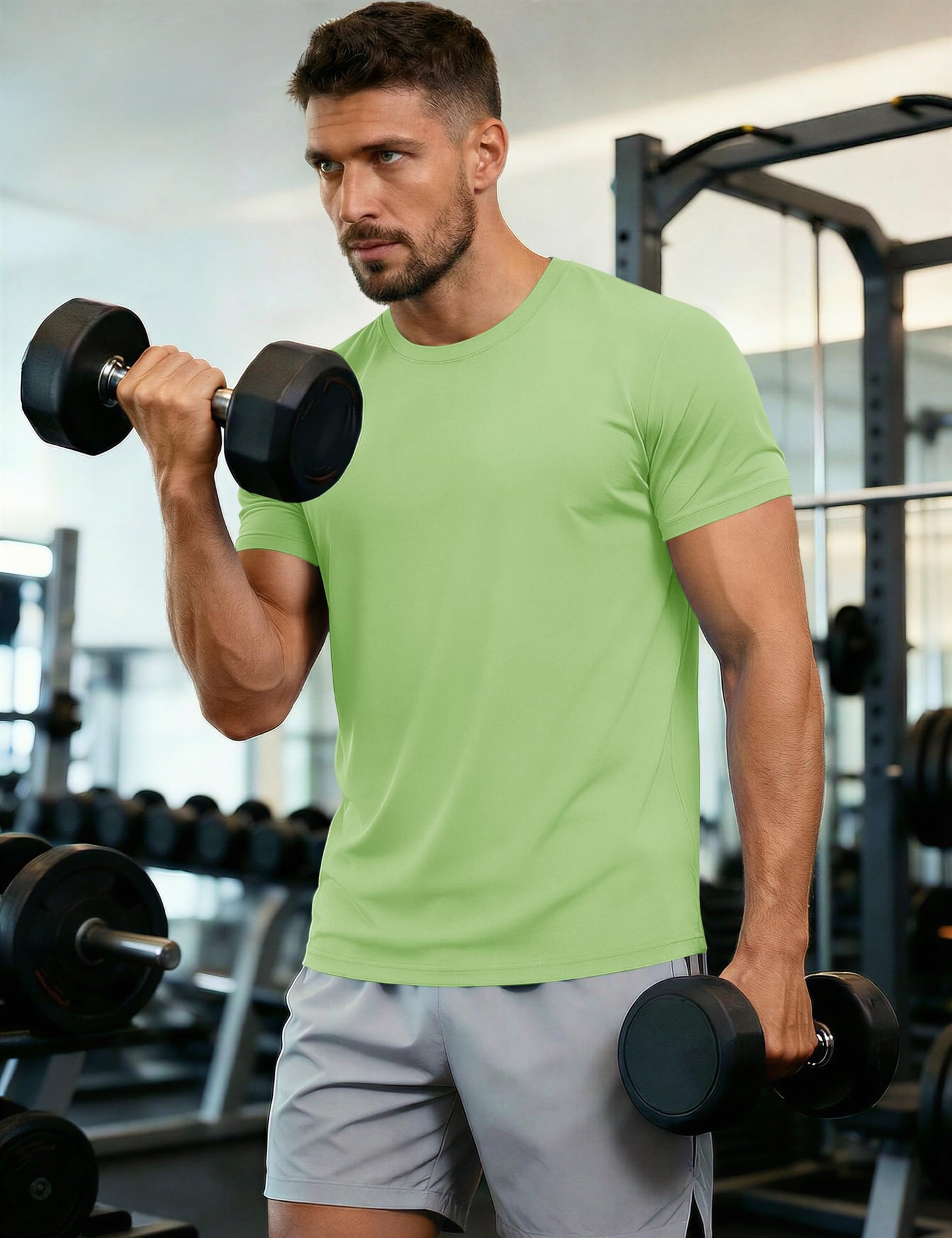 MAGCOMSEN UPF 50 Shirts for Men Short Sleeve Summer T-Shirt UV Protection Running Shirts Quick Dry T Shirts Light Green XL