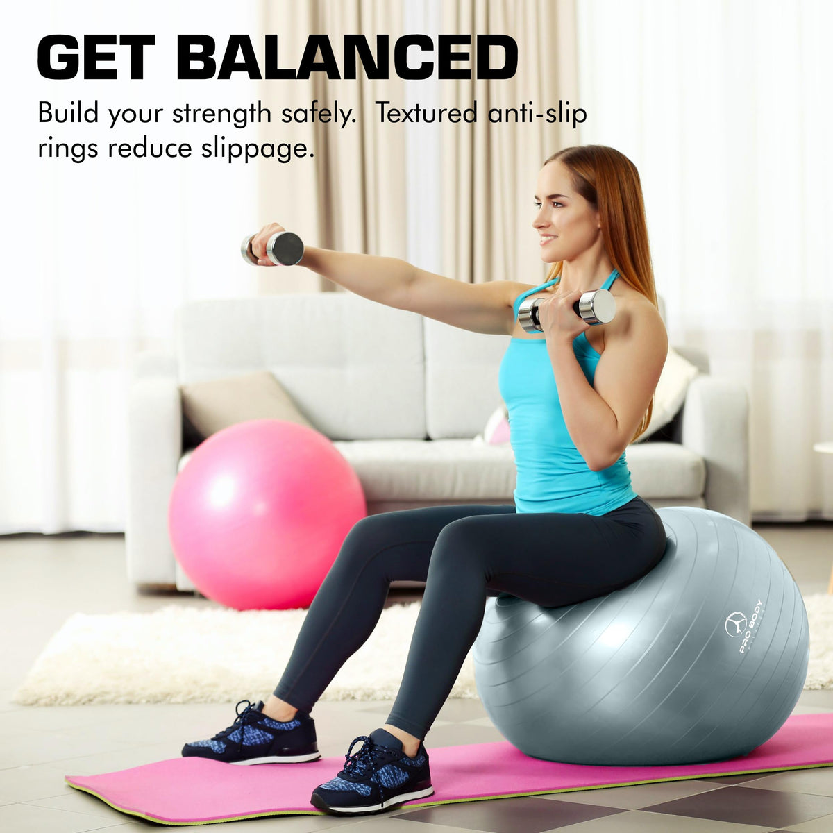 ProBody Pilates Yoga Ball - Fresh Colors Exercise Ball for Stability, Pregnancy, Workout, Physical Therapy & Birthing, Balance Ball Chair (Slate, 55 cm)