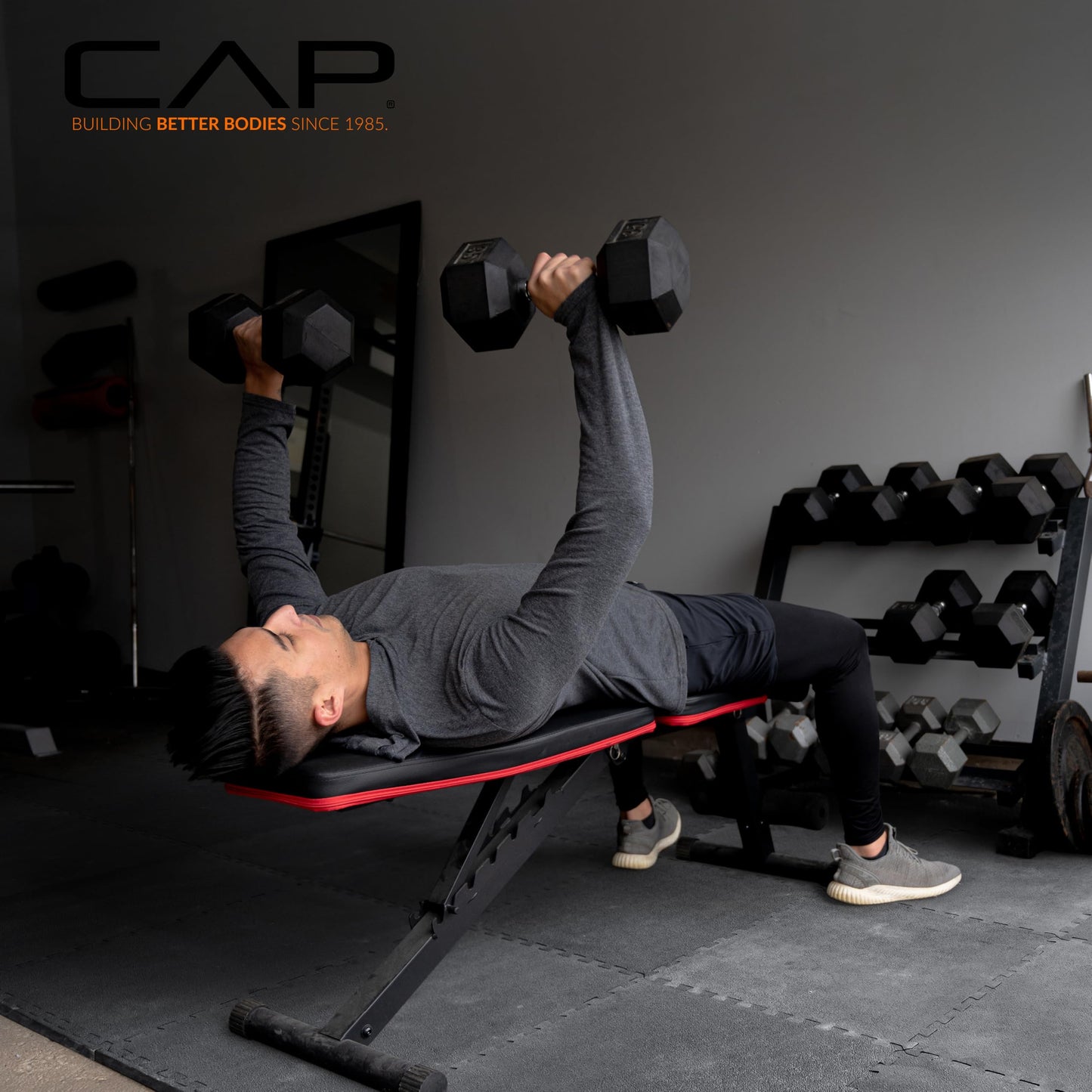 CAP Barbell 3/4-Inch Interlocking EVA Foam Exercise Puzzle Mat Home Gym Flooring - 4 Pack | 24" x 24" x 3/4" | Pebble Pattern - Black