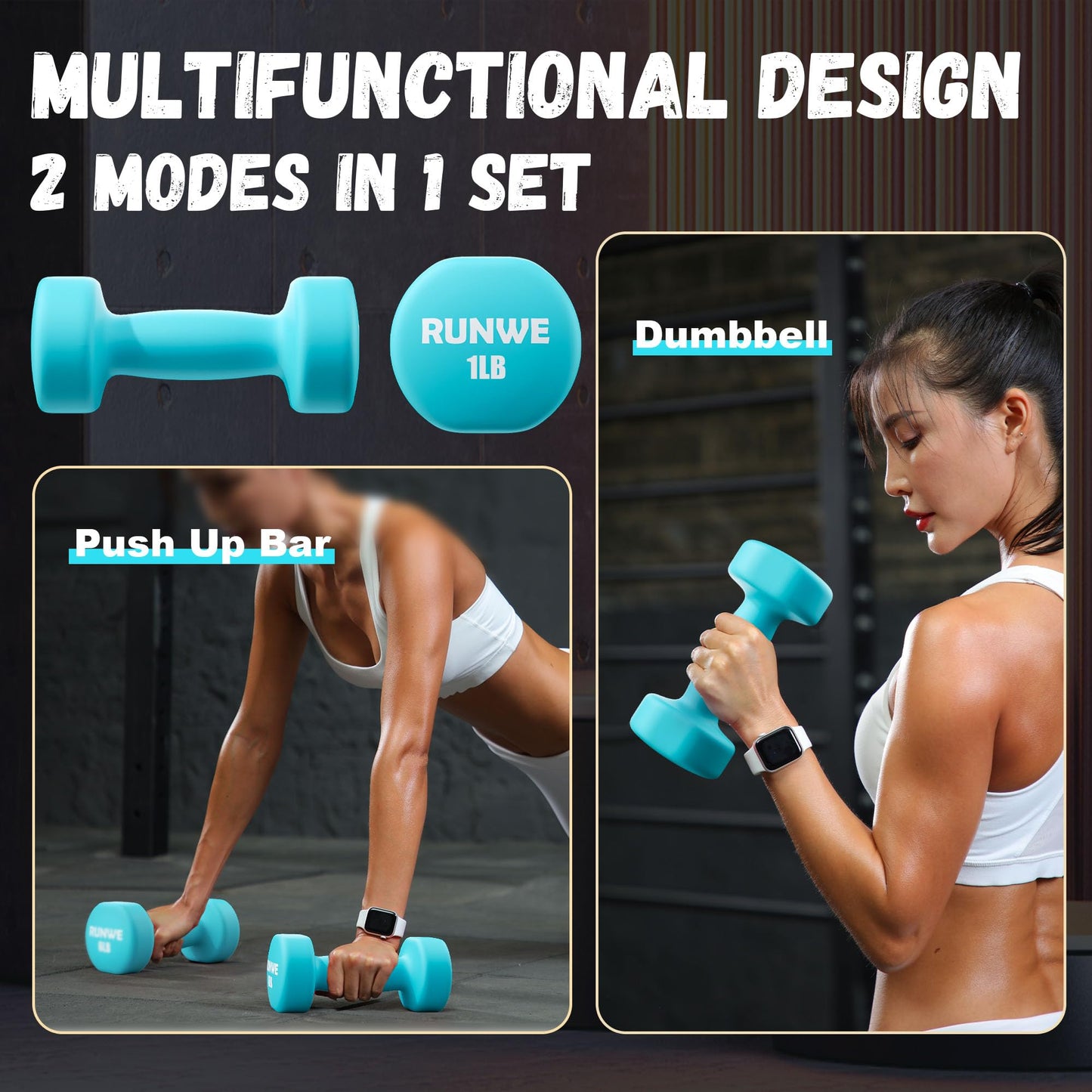 RUNWE Dumbbells Set of 2 - Cast Iron 5 LB Weights Set of 2, Hand Weights Set Exercise & Fitness Dumbbell Free Weights for Child, Women, Men