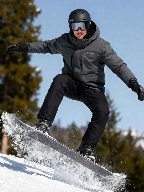 FREE SOLDIER Men's Waterproof Ski Jacket Fleece Lined Warm Winter Snow Coat with Hood Fully Taped Seams(Black,M)