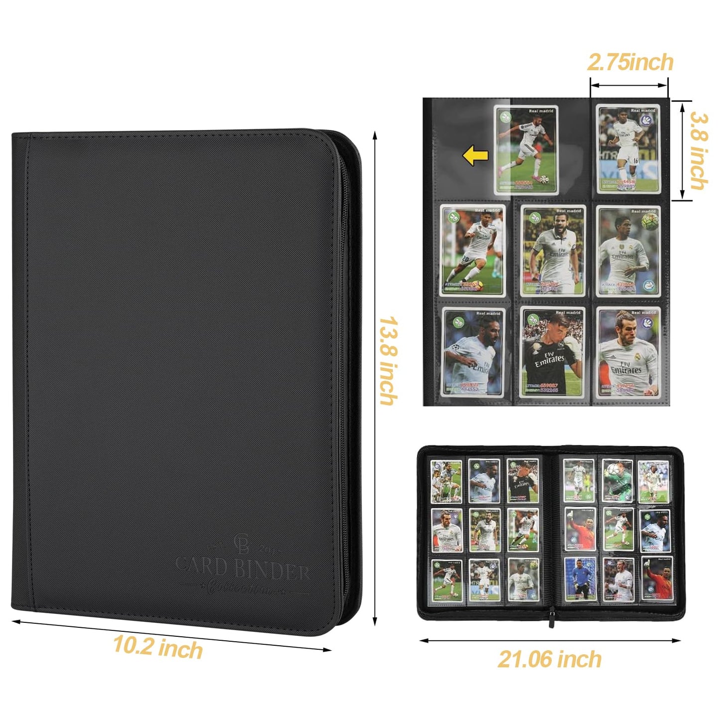 9 Pockets Card Binder,Premium Zip Trading Card Binder,540 Double Sided Pocket PU Collection Binder, Collector Album, Card Folder for MTG, TCG, Business Cards.(Black)