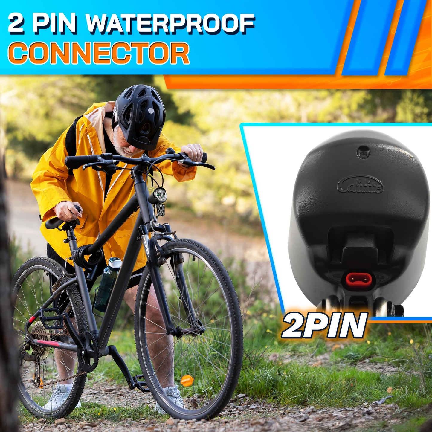 Headlight for Ebike 2 Pin Connector 6-60V - Easy to Install Ebike Light with LED Bulb and Reliable Stainless Steel Bracket, 20 Lm Lights Output, Weather Resistant - E Bike Light for Night Riding