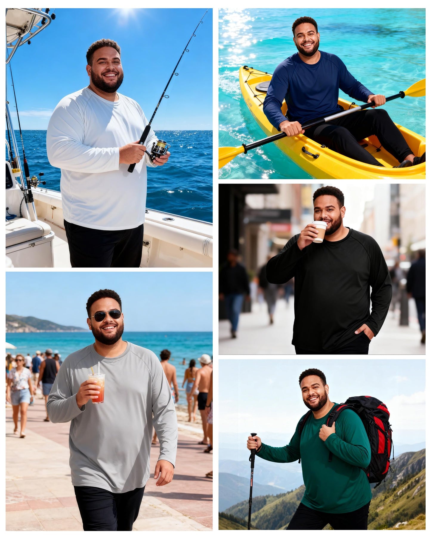 Roadbox Men's Big and Tall UPF 50+ UV Sun Protection Shirts, Long Sleeve Cooling Rash Guard Quick Dry Fishing Swim T-Shirt Black