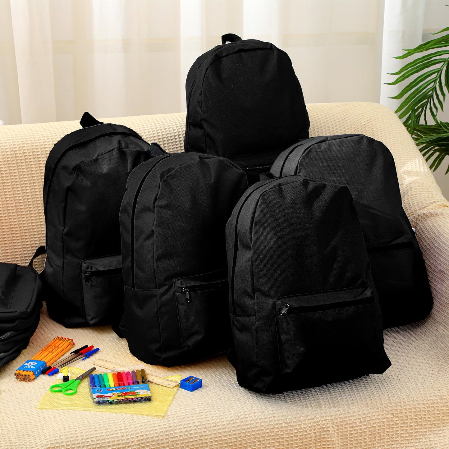 Amylove 12 Pack Backpack in Bulk 17 inch Lightweight Outdoor Travel Bag Classic Bookbags Bulk for Elementary Middle High(Black,Classic)