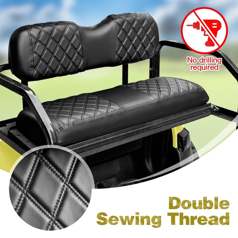 PZWLI Golf Cart Diamond Seat Covers with Pocket for Yamaha Drive/Drive 2 Original Regular Seat Cushion,Golf Cart Vinyl Replacement Front Seat Cover,No Stapler,Black