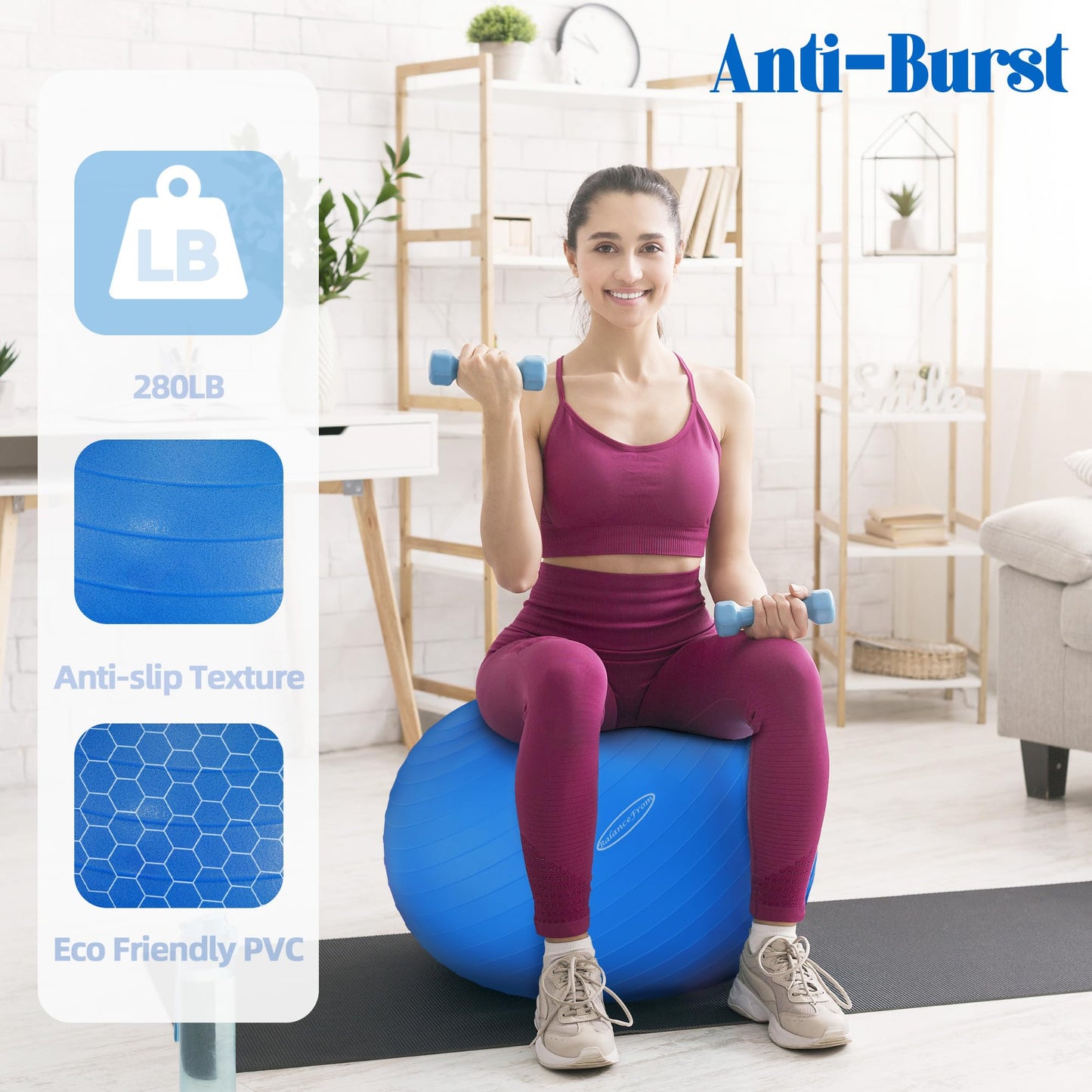 Fitvids Anti-Burst Slip Resistant Exercise Ball - 34-inch Blue – 2 – 31-34in (78-85cm), XXL – Blue