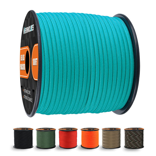 650lb Paracord/Parachute Cord - 9 Strand Paracord Rope - 100', 200' Spools of Parachute Cord, Type III Paracord for Camping, Hiking and Survival (Light Blue, 100 Feet)