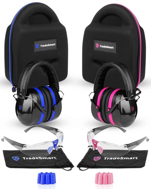 TradeSmart Gun Range Protection Duo Kit - Pink and Blue Shooting Eye and Ear Protection for Women and Men, U.S. Certified