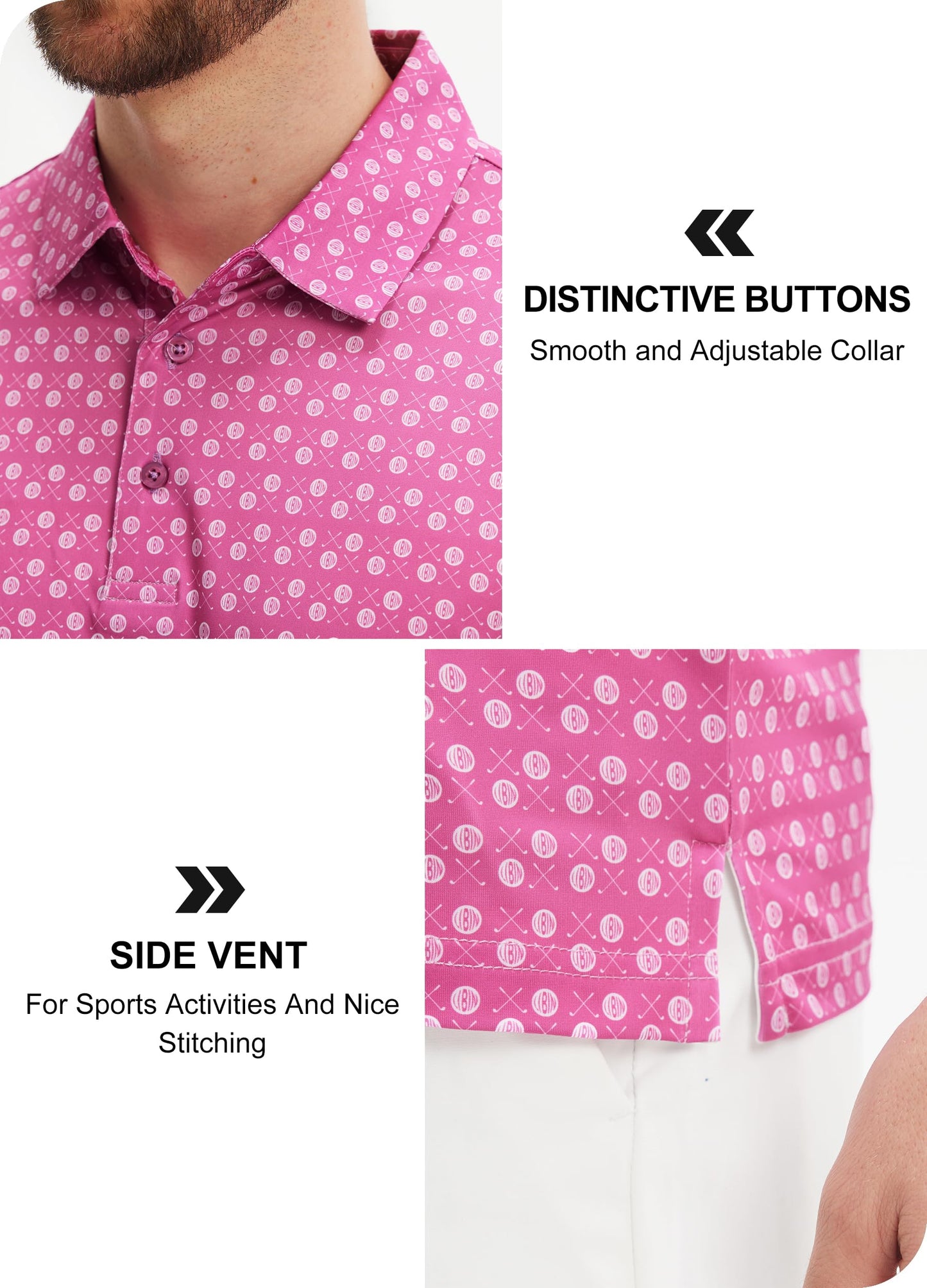 Libin Golf Shirts for Men Short Sleeve Quick Dry Performance Moisture Wicking Print Collared Polo Shirts Casual Business, Rosy Golf Ball, Large