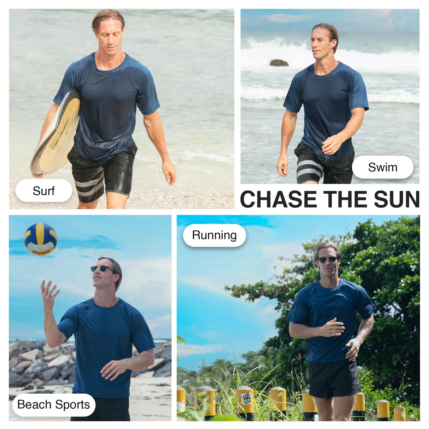 Kanu Surf Men’s Swim Shirt with Short Sleeves – UPF 50+ Rash Guard for Men with Quick-Dry Fabric (Large)