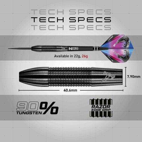 Peter Wright Snakebite 3: 26g Tungsten Darts Set with Flights and Stems