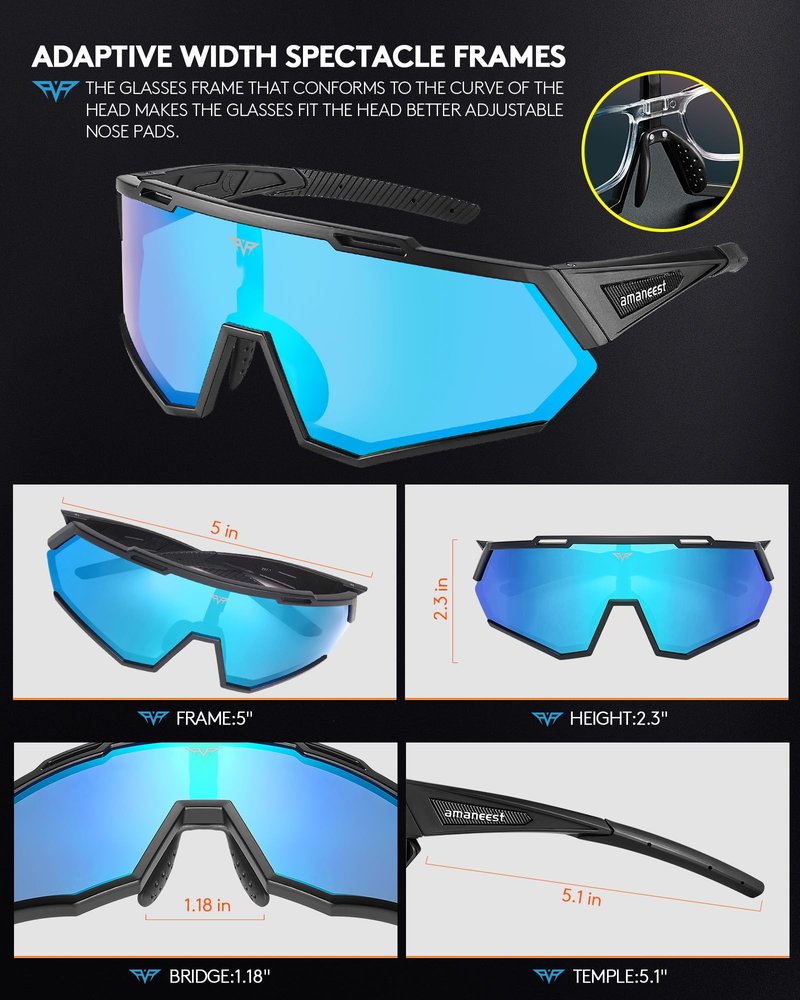 AMANEEST Safety Sunglasses for Men and Women,for Running Cycling Construction UV Protection(Ice-Blue Lens&Night Lens,Gray Polarized Lens)