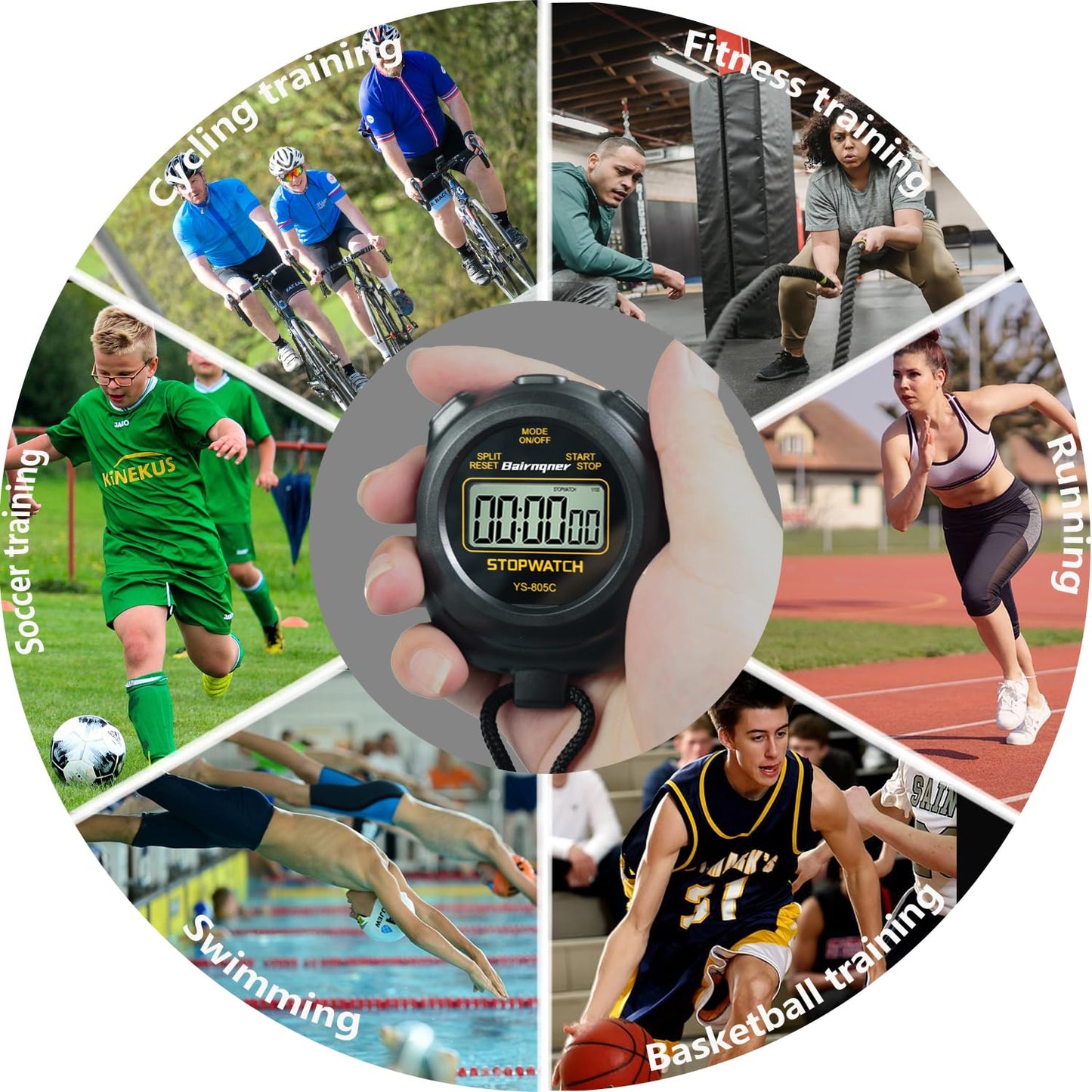 Bairnqner Stopwatch Timer with Countdown, ON/Off Simple Operation No Clock No Date, Digital Stop Watch for Sports, Black