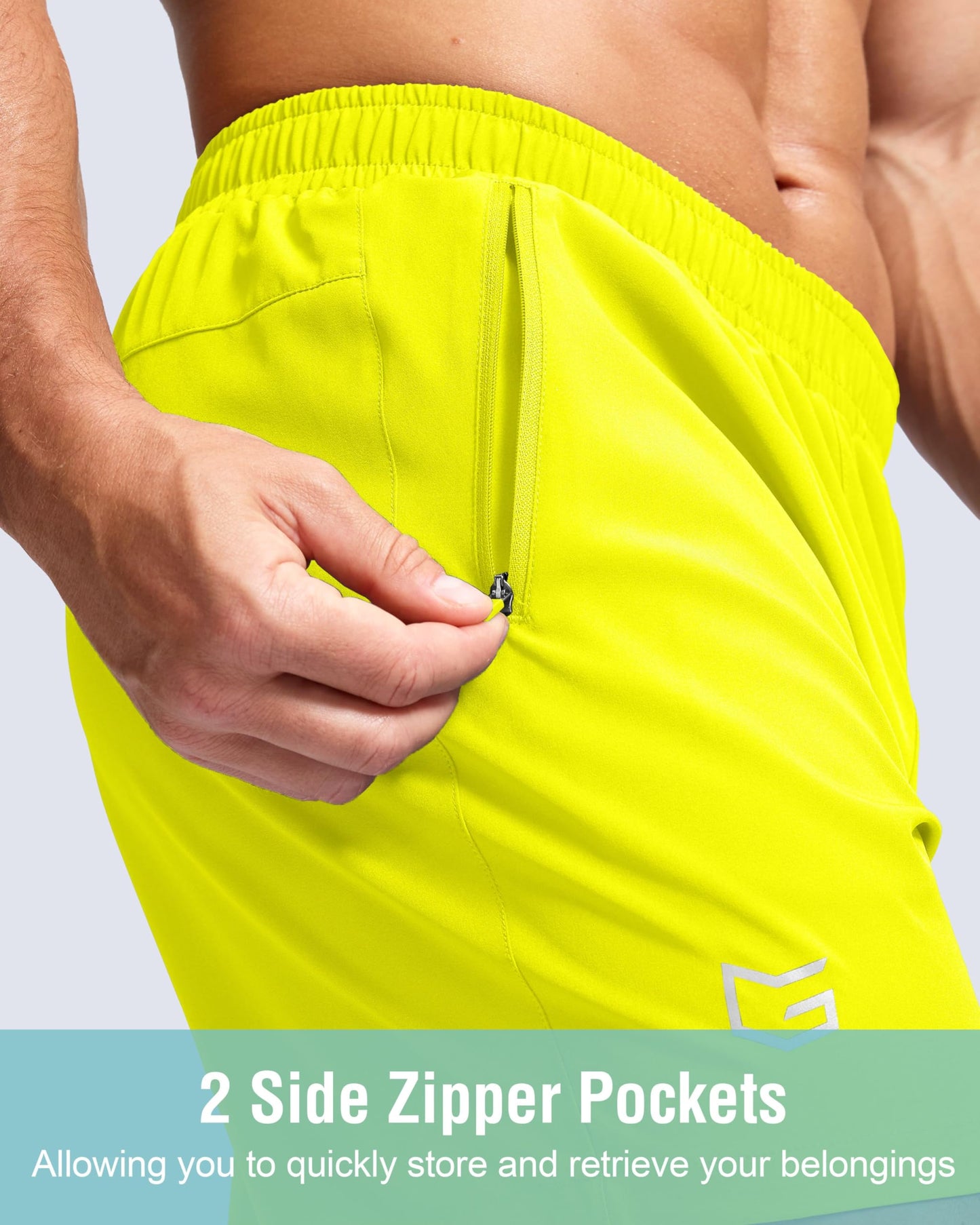 G Gradual Men's Athletic Running Shorts with Zipper Pockets Quick Dry 7"/ 5"/ 9" Workout Gym Shorts for Basketball Hiking(Fluorescent Yellow,9S)