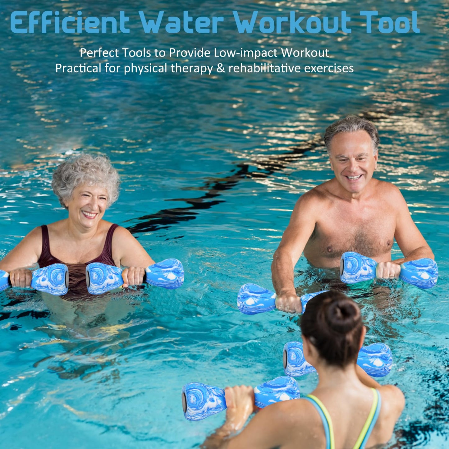 2PACK Aquatic Exercise Dumbbells, EVA Foam Barbells, Water Weights for Pool Exercise, Water Dumbbells for Men Women Water Workouts, Swimming Training (Blue+White)