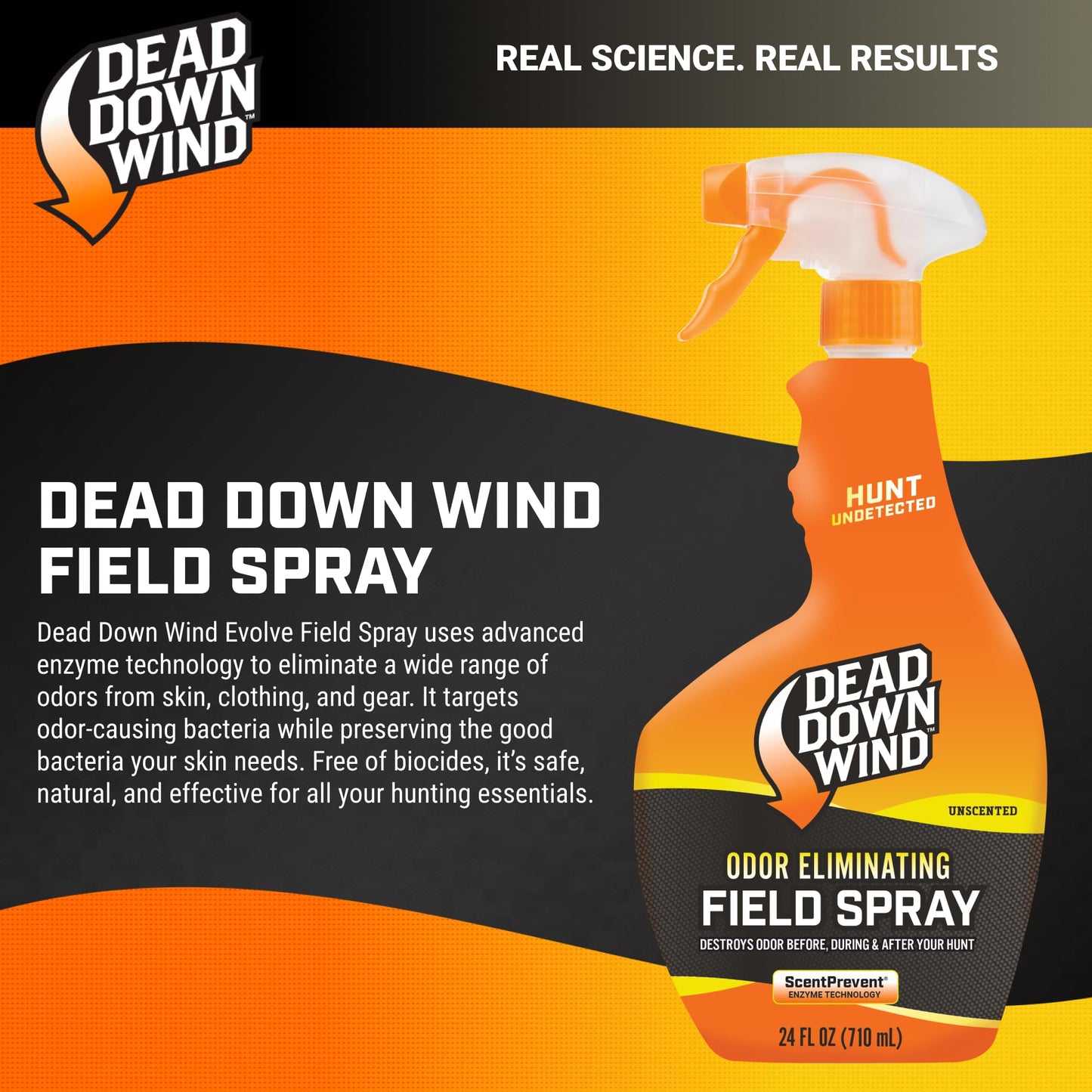 DEAD DOWN WIND Evolve Field Spray Bottle - Odor Fighting Hunting Scent Control Spray - Unscented, Safe for Sensitive Skin - Easy To Use for Hunting Gear & Clothing (24 oz)