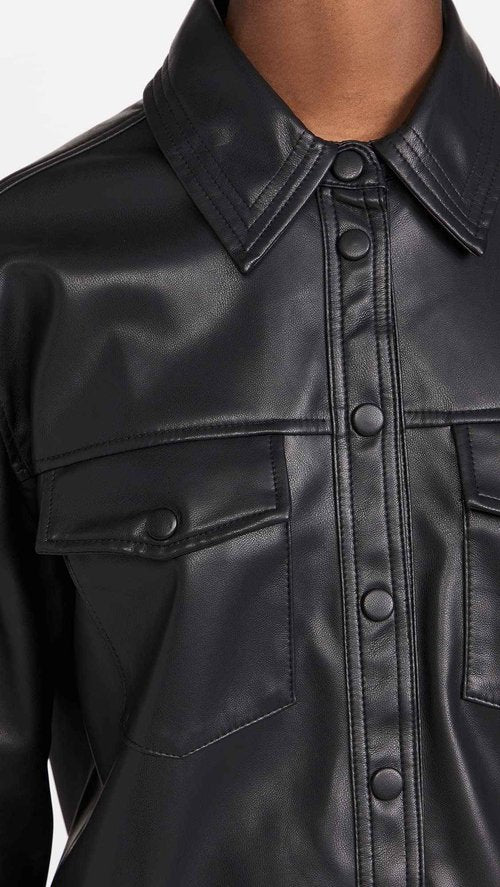 [BLANKNYC] Womens Black Vegan Leather Shirt Jacket, Black, X-Small US