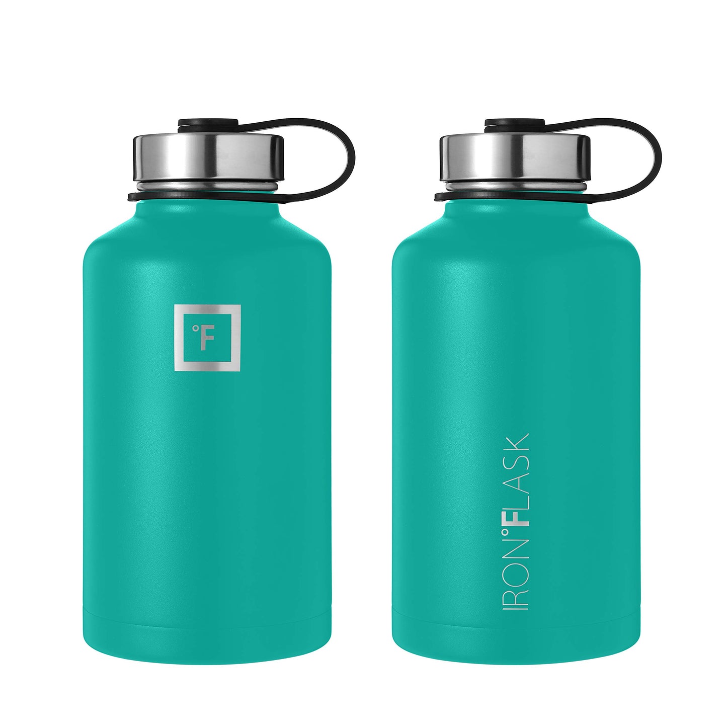 IRON °FLASK Sports Water Bottle - Wide Mouth with 3 Spout Lids - Stainless Steel Gym & Outdoor Bottles for Men, Women & Kids - Double Walled, Insulated Thermos, Metal Canteen - Aquamarine, 64 Oz