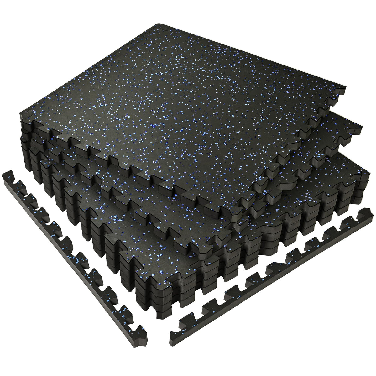 SUPERJARE 0.56'' Thick 6 Pcs 24 Sq Ft Rubber Top Exercise Equipment Mats, High Density EVA Foam Mats with Rubber Top, Interlocking Gym Flooring for Home Gym, Protective Workout Mat, Black/Blue