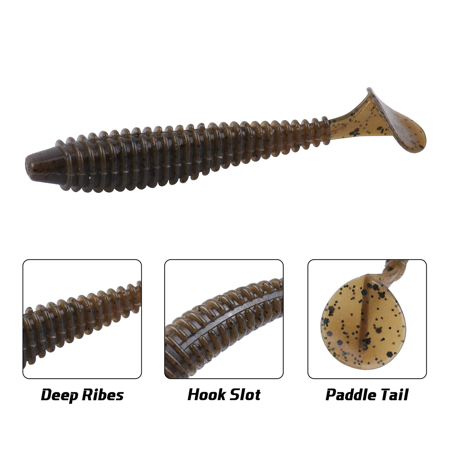 RUNCL Swimbaits Paddle 10/20/30/40PCS, 5/4/3/2 Inchs Paddle Tail, Soft Lure for Trout Crappie Bass, Durable Plastic Bait Swimmer for Saltwater/Freshwater, Fishing Lover's Gift