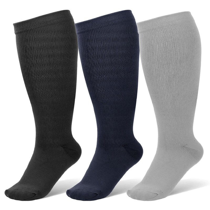 3 Pairs Wide Calf Compression Socks for Women And Men, Plus Size Support Stockings for Circulation, 15-20mmHg Knee High Socks