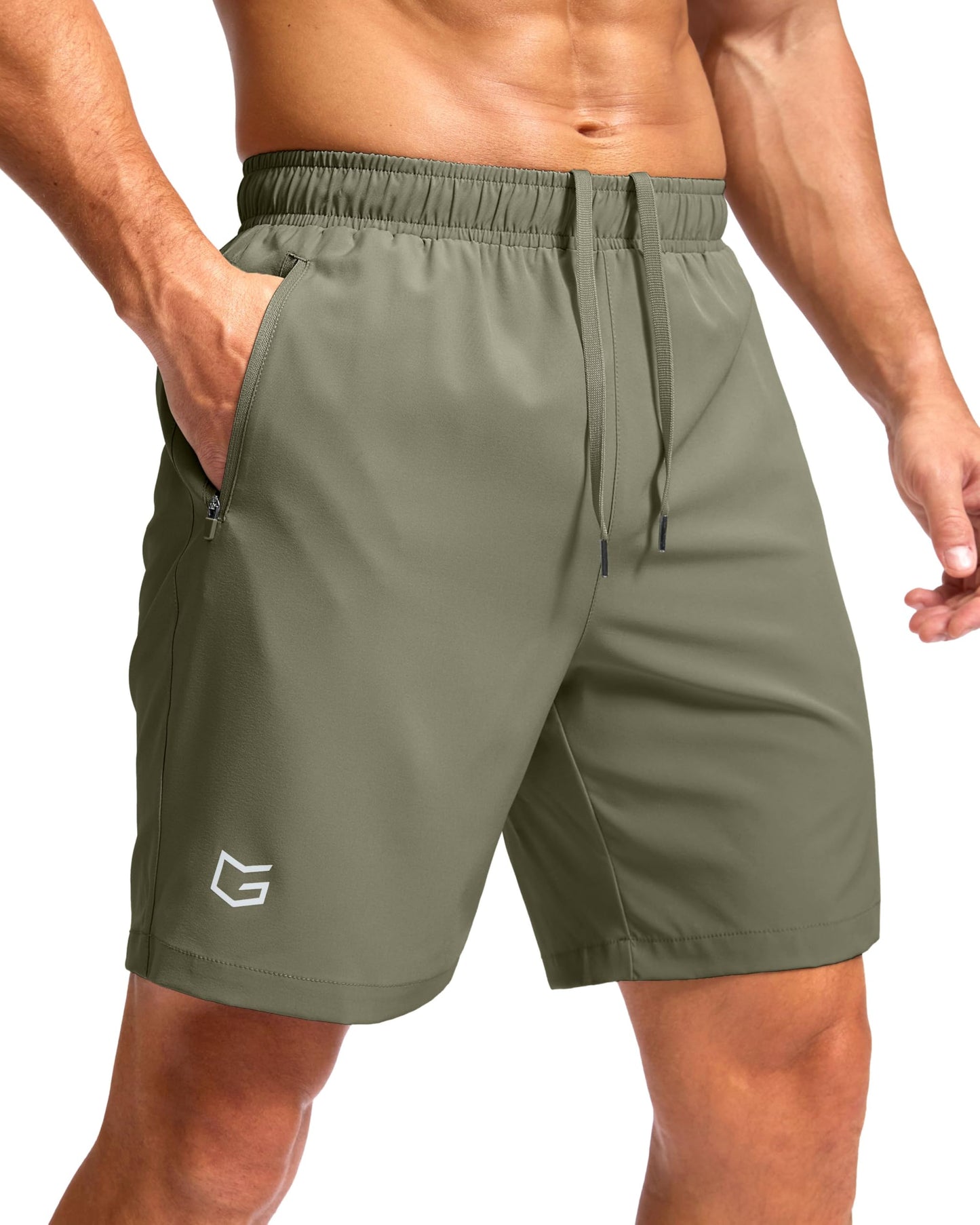 G Gradual Men's Athletic Running Shorts with Zipper Pockets Quick Dry 7"/ 5"/ 9" Workout Gym Shorts for Basketball Hiking(Sage Green,7XXL)