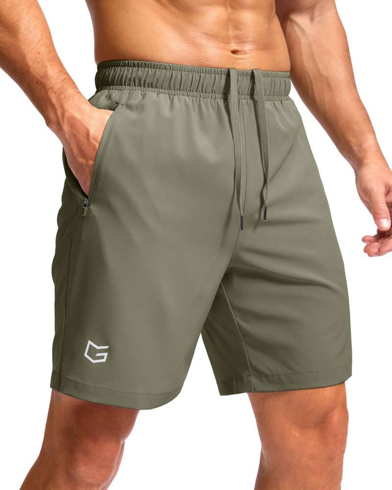 Men's Athletic Running Shorts with Zipper Pockets Quick Dry 7"/ 5"/ 9" Workout Gym Shorts for Basketball Hiking(Sage Green,7XS)