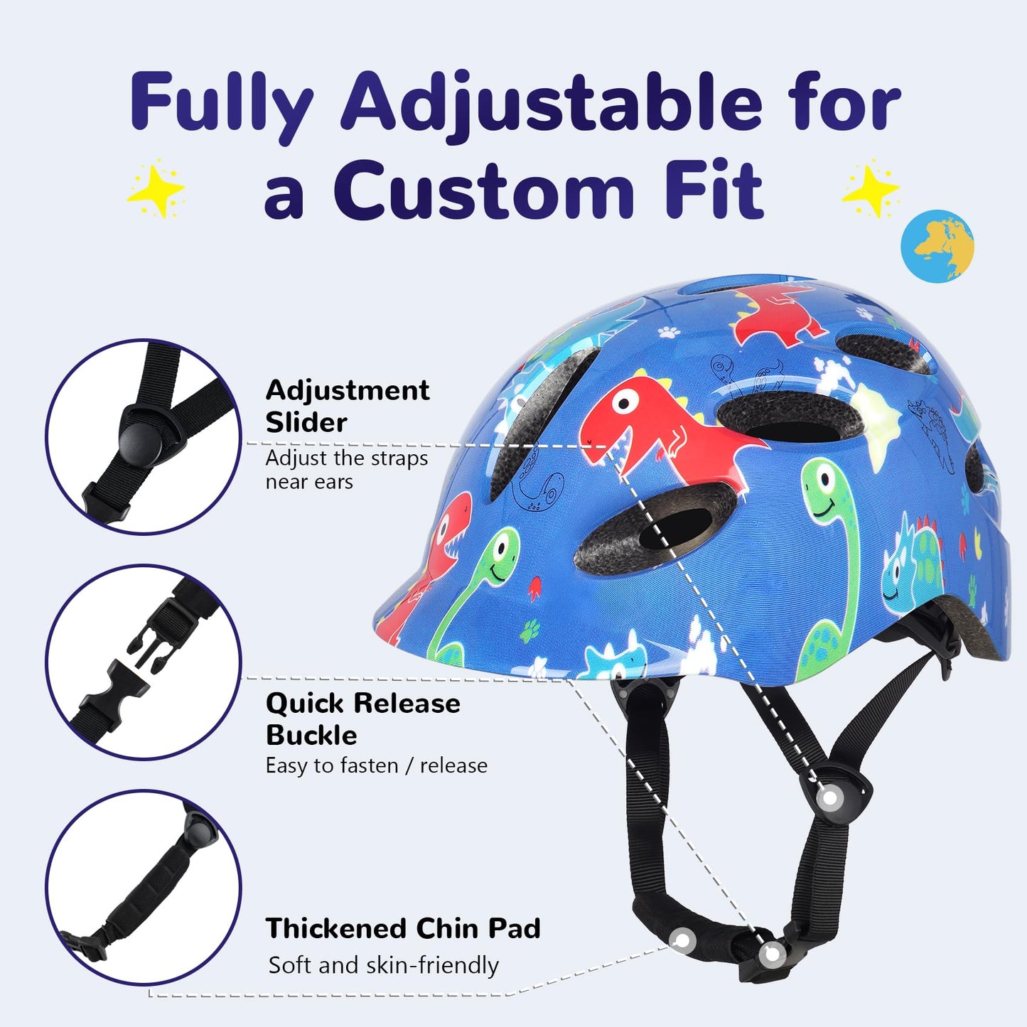 Kids/Youth Bike Helmet for Boys Girls and Teens, Adjustable and Multi-Sport for Bicycle, Kick Scooter, Skateboard, Roller/Inline Skate (Dinosaur)