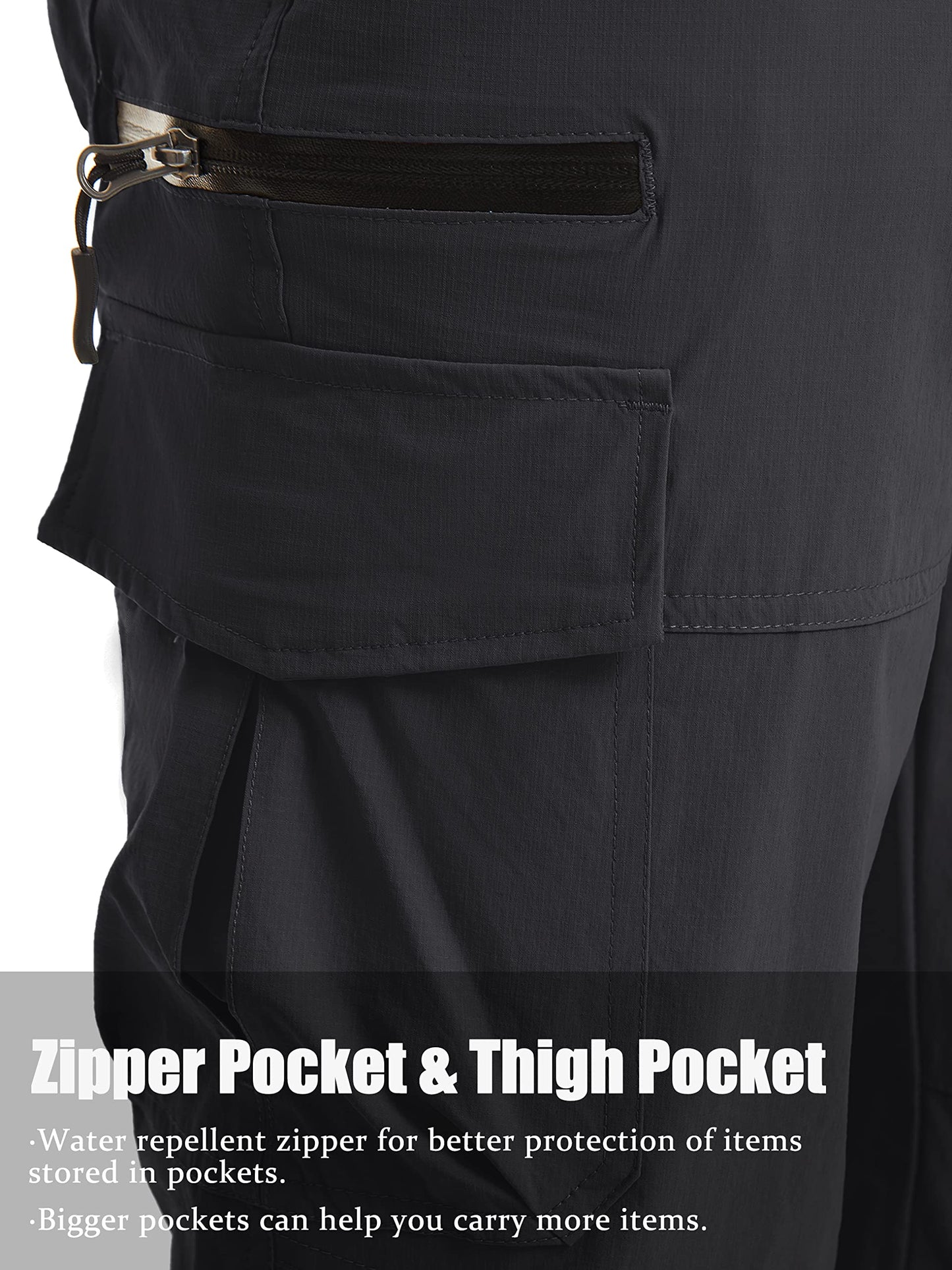 TACVASEN Cargo Shorts for Men with Multi Pockets Quick Dry 3/4 Length Hiking Shorts Below Knee Lightweight Capri Pants Black