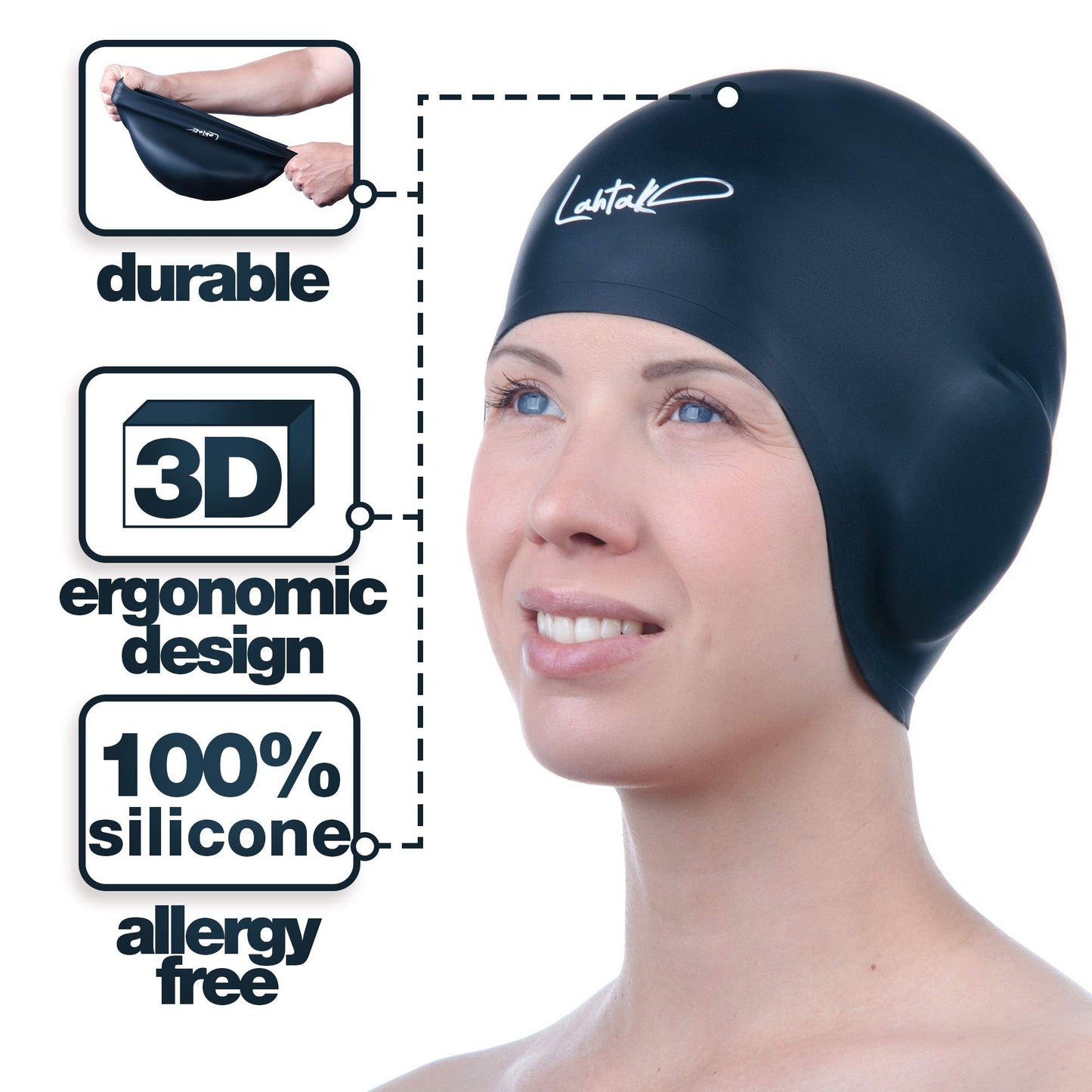 3D Swim Cap with Ear Protection – Silicone Swim Cap for Women & Men