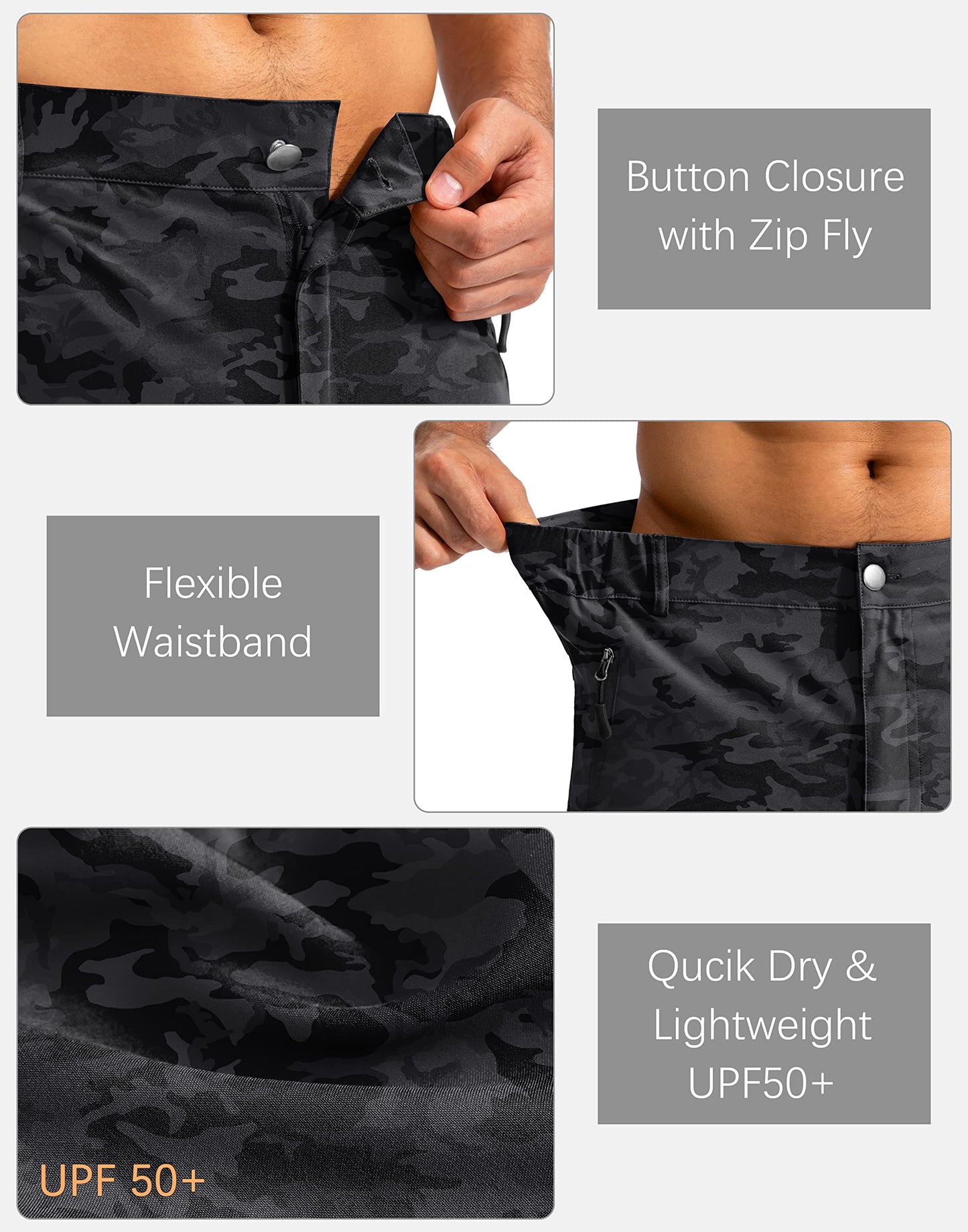 Pudolla Men's Hiking Cargo Shorts 9" Lightweight Outdoor Work Shorts for Men Travel Golf Camping Casual with 5 Zipper Pockets(Black Camo X-Large)