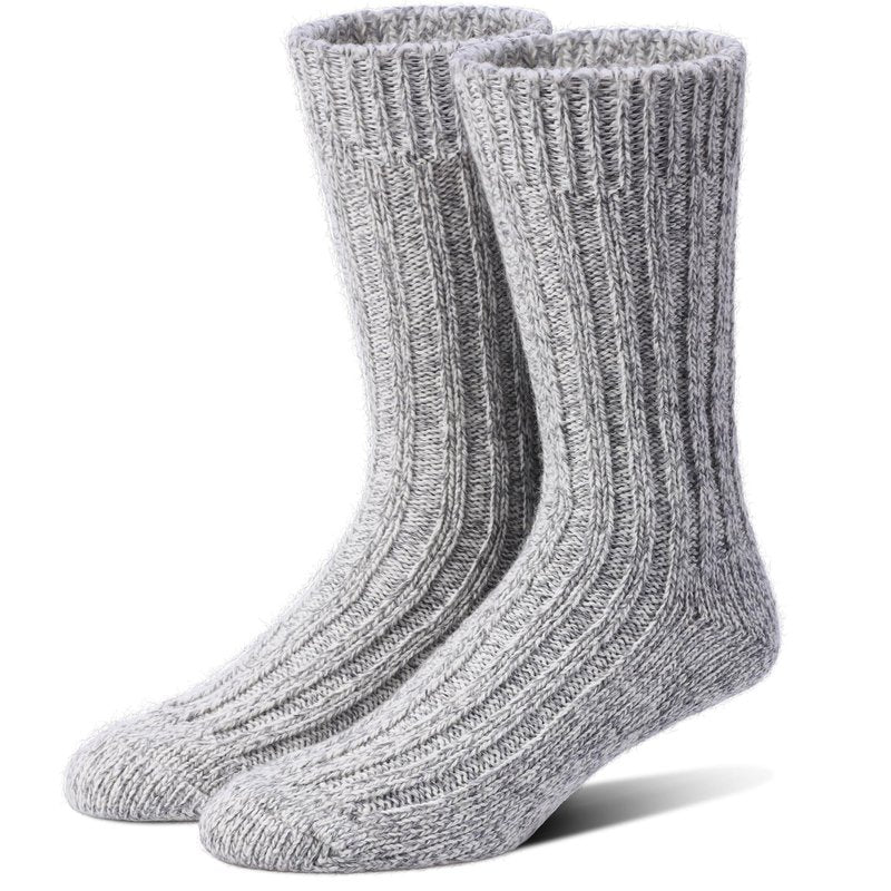 Tough Land 97% Merino Wool Crew Socks for Men & Women 2 Pairs – Classic Rib, Thick Wool Socks for Hiking, Work, Ski