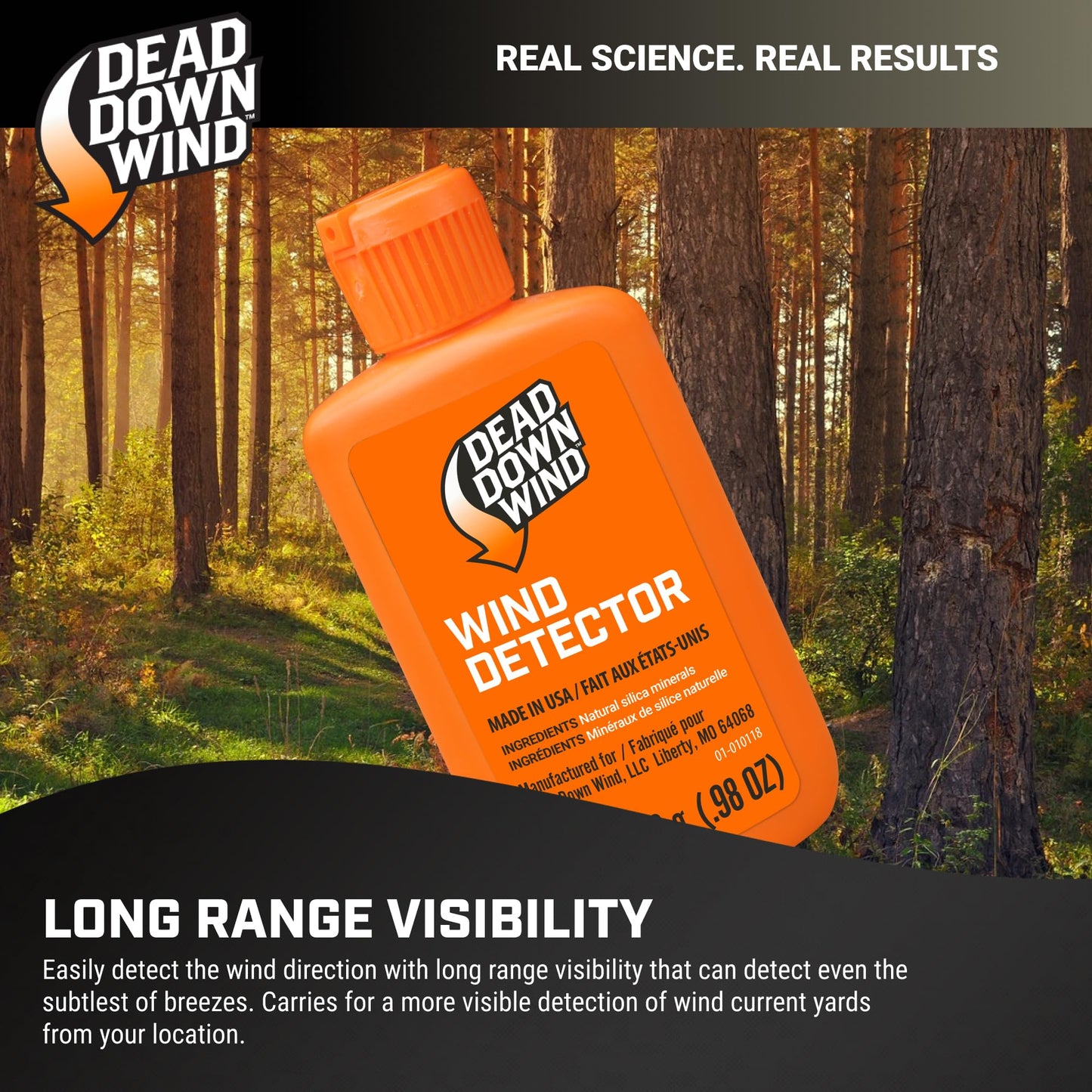 Dead Down Wind Hunting Wind Detector | Odorless Wind Direction Indicator, Longer Range Visibility, Detects Subtle Breezes, No Clumping, Mess Free Formula | Secure Squeeze Bottle | .98 Oz Orange One Size
