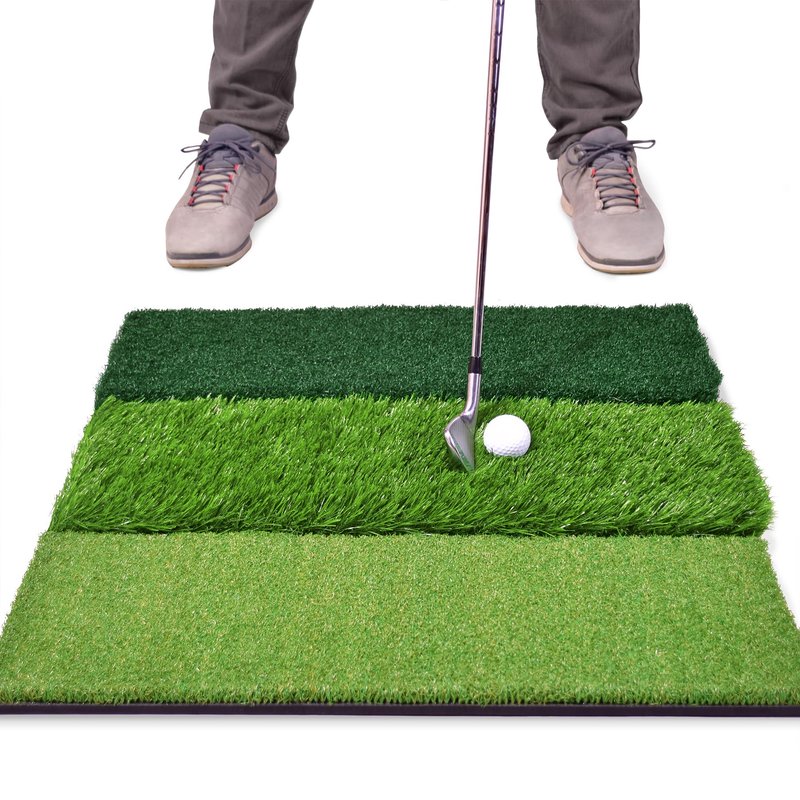 GoSports Tri-Turf XL Golf Hitting Mat – 24x24 in Golf Practice Mat for Indoor/Outdoor Training, Fairway Rough Tee Turf, Portable Golf Mat for Backyard, Garage & Golf Simulator Use