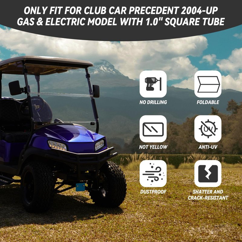 HANGKUNNEE Clear Club Car Windshield Replacement, Golf Cart Windshield Club Car DS, DS 2000.5-UP Foldable Golf Cart Front Windshield with Clear UV Protection Impact Resistant