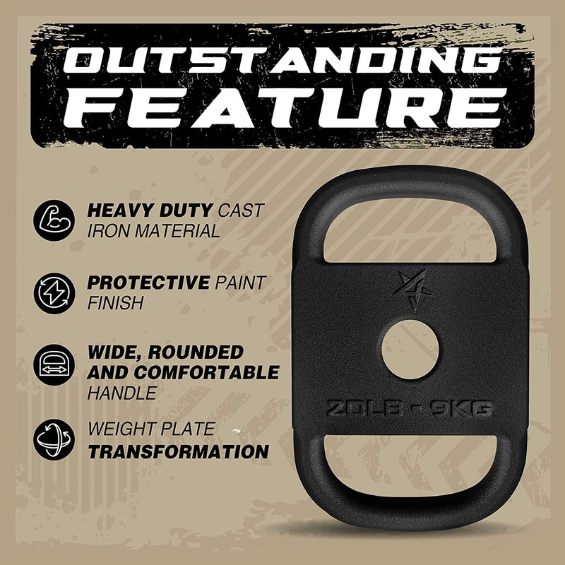 Yes4All Cast Iron Rucking Weight with 2" Center Hole, Training Weight Plate with Upgraded Rounded Handle for Weighted Walking, Lifting, Rucking & Tactical Strength Training - US Patented Design, 20 LB