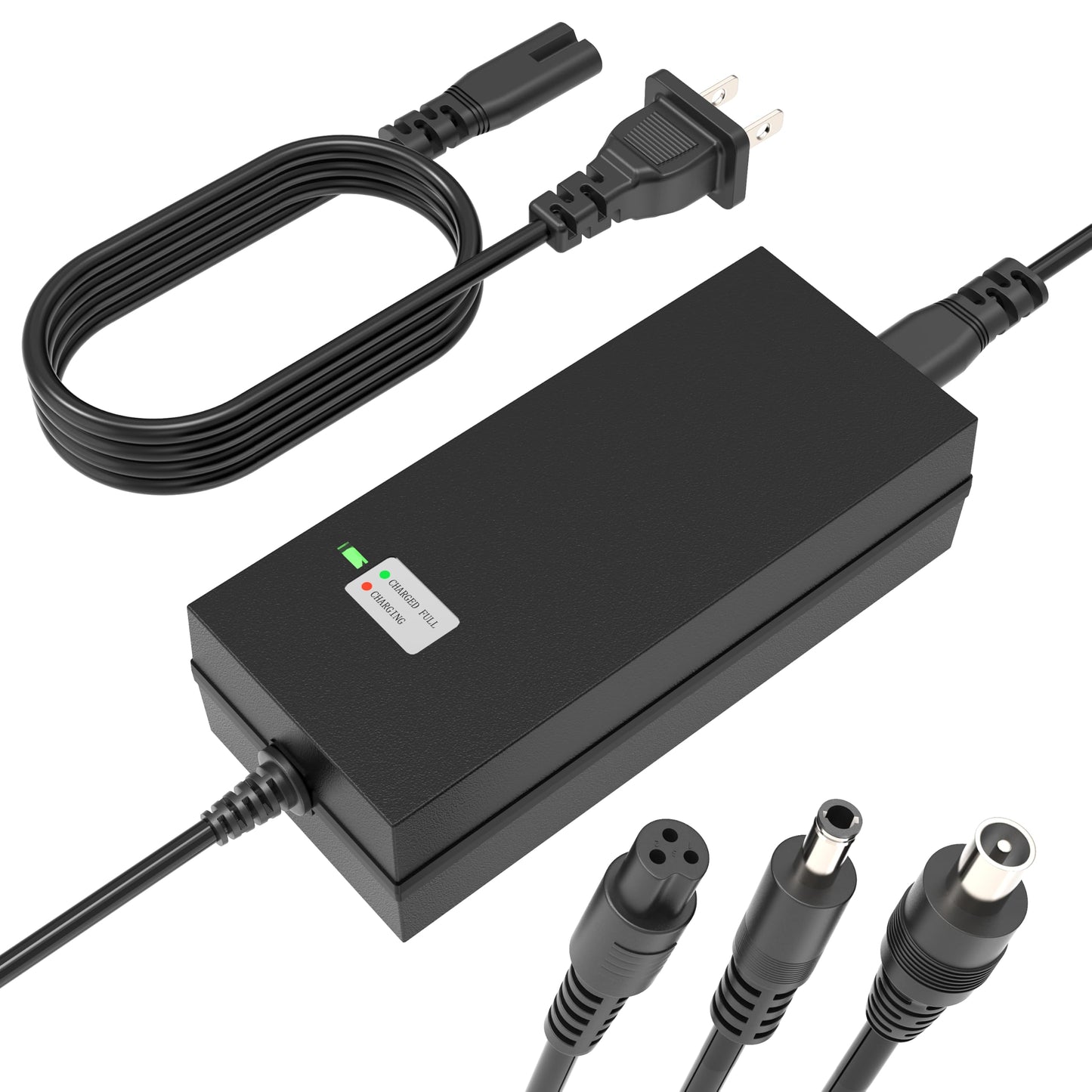 EVAPLUS SGS Certified 42V 2A Charger 3 Plugs(8mm 3-Prong, 5.5mm DC connectors and 8mm/0.31in one-Prong) Universal for 36V Lithium Battery