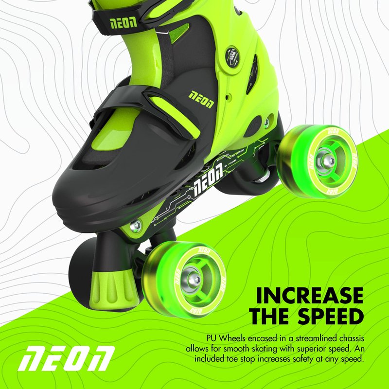 Yvolution Neon Combo Skates | 2-1 Quad and Inline Skates for Kids with LED Wheels | Adjustable Sizing (Green, 12-2)