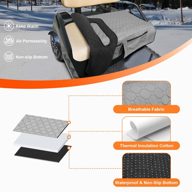 PGmoon Golf Cart Seat Covers, Universal Golf Cart Seat Towel Blanket with 4 Front Pockets & Nonskid Bottom Fits for EZGO, Yamaha, Club Car and More 2 Person Seats Golf Carts