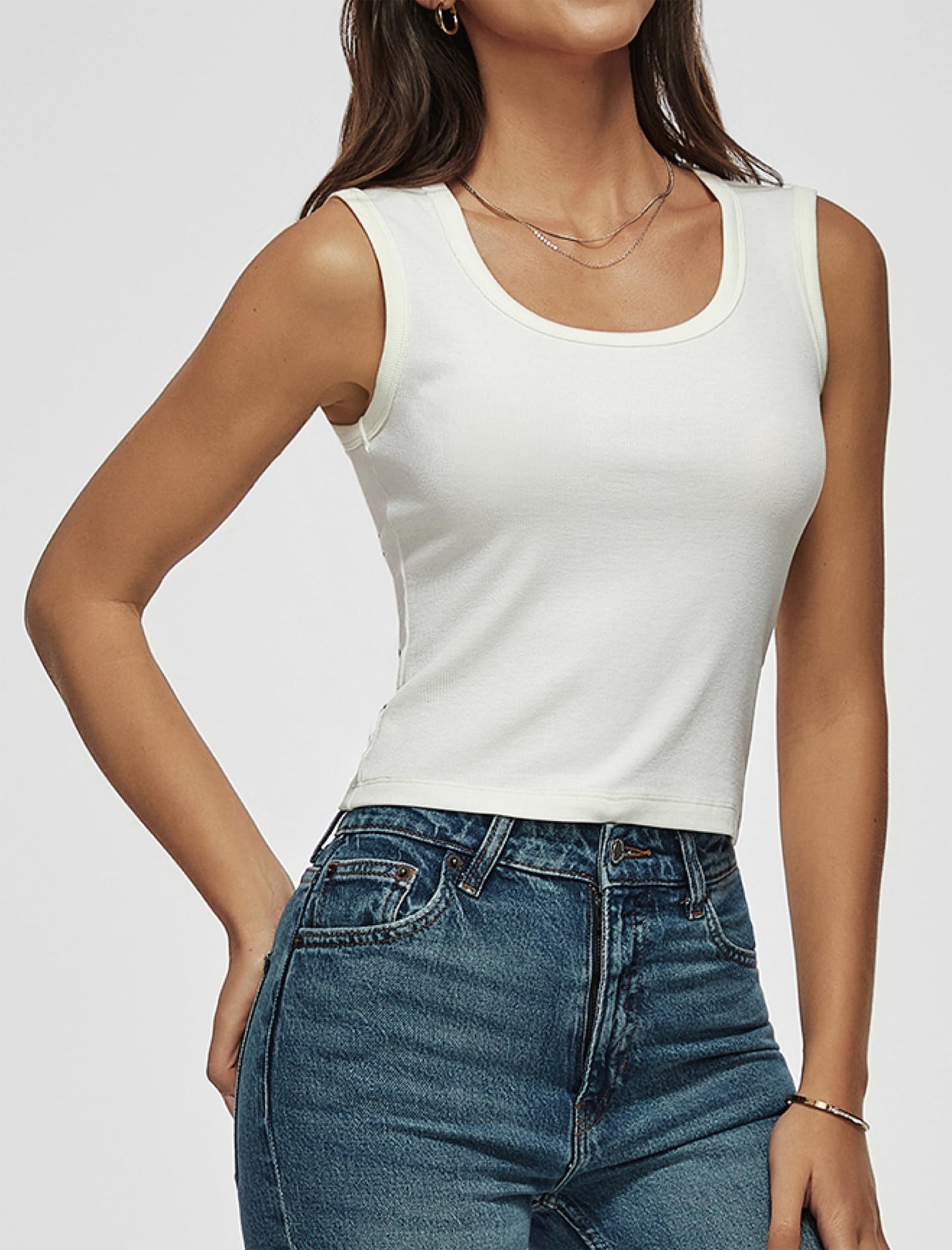 BESTPOEM Cropped Tank Tops for Women Wide Strap Ribbed Scoop Neck Sleeveless Tops Summer Going Out Basic Trendy Slim Fitted 2025 Vacation Clothes White Medium