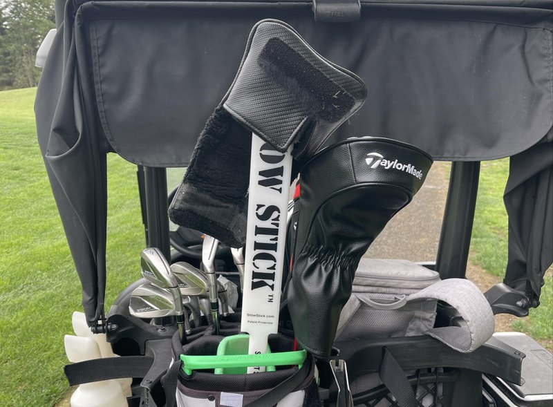 STOW STICK Adds Golf Skill, Play Smart & Putt Better, Protects Clubs, No Lost Gear, Travel Bag Arm, Resistance Tool, Putting Alignment Aid, Pregame Warm-Up, Golf Forever Stretching Bar & Training